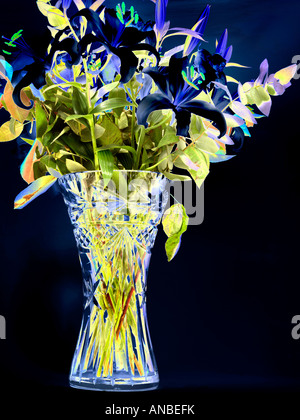 Vase of Flowers Crystal Vase with Lilies and Roses Stock Photo