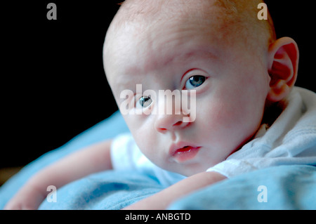 Three month old baby looks up at the world around him Stock Photo