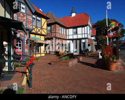 Colorful view of a main street in Solvang, CA. Stock Photo