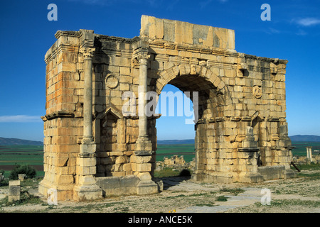 Triumphal Arch Roman city ruins at Volubilis Morocco Stock Photo