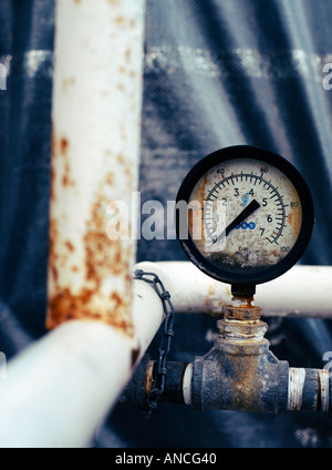 Pressure Gauge on Industrial Pipe Stock Photo