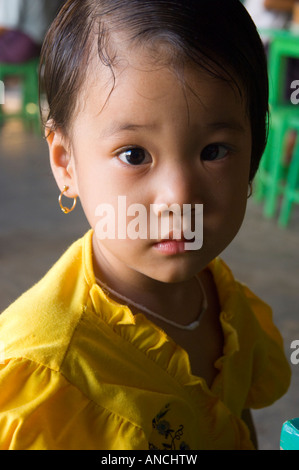 Myanmar Burma Northern Shan State Hsipaw Portrait of a young female child with earring Stock Photo