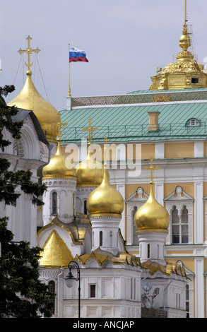 The Cathedral of the Archangel Michael 1508 and the west wing of the Grand Kremlin Palace in Moscow in the Russian Federation Stock Photo