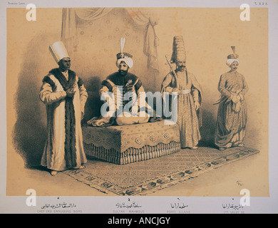 Illustration of an Ottoman sultan Mahmud 2 Khan and Janissary securities , Military Museum Istanbul . Stock Photo