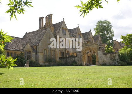 Stanway Manor House built in Jacobean period architecture 1630 in Guiting yellow stone Stanton Cotswolds UK Stock Photo