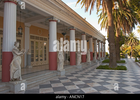 Colonnade of the Muses in the Achilleion palace. Corfu island, Greece. Stock Photo