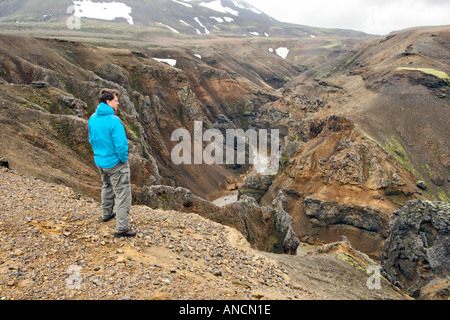 Mineral Rich Terrain iron oxides Geothermal Basin Loomundur Iceland Stock Photo