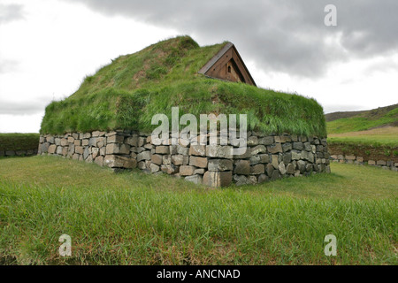 Historical Reconstruction of an Icelandic Turf Farm Iceland Stock Photo