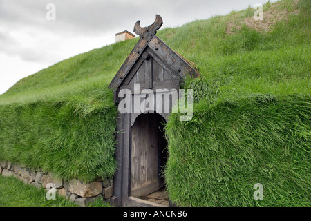 Historical Reconstruction of an Icelandic Turf Farm Iceland Stock Photo