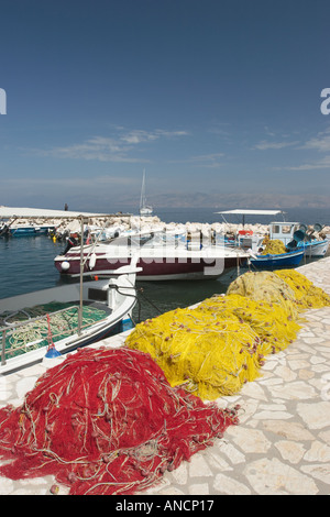 Fishing nets on the pier Kassiopi Corfu island Greece Stock Photo