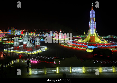 Overview of the 2008 International Ice and Snow World Festival Harbin Heilongjiang China Stock Photo