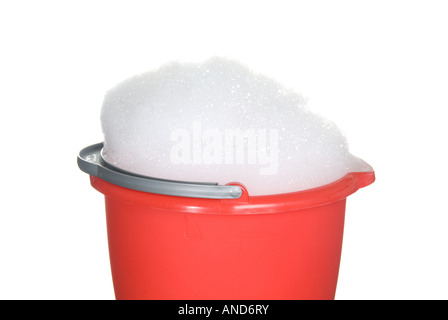 Bucket of foamy cleaning detergent waiting to be used Stock Photo