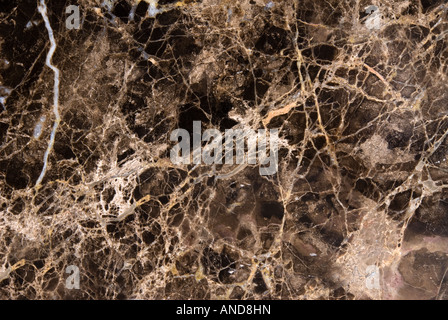 Black marble countertop shows excellent detail of the veins and colored patches Stock Photo
