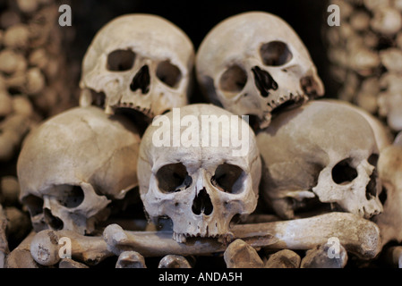 Human skulls and bones in the Ossuary Kostnica at Sedlec near Kutna Hora Czech Republic Stock Photo