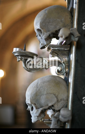 Human skulls and bones in the Ossuary Kostnica at Sedlec near Kutna Hora Czech Republic Stock Photo