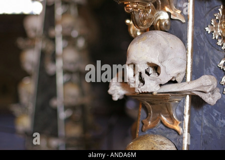 Human skulls and bones in the Ossuary Kostnica at Sedlec near Kutna Hora Czech Republic Stock Photo