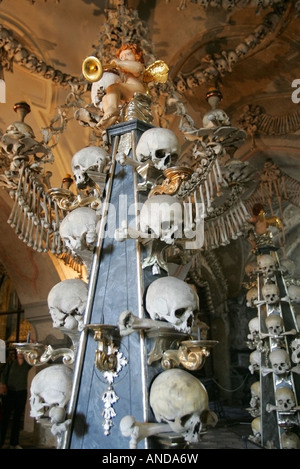 Human skulls and bones in the Ossuary Kostnica at Sedlec near Kutna Hora Czech Republic Stock Photo