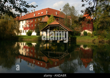 Otocec castle by river Krka Stock Photo