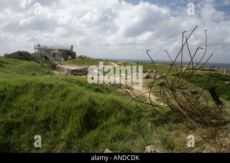 The bunkers at the top of Pointe du Hoc on the coast of Normandy, northern France Stock Photo
