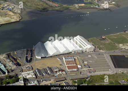 Aerial view of Historic Dockyard Chatham, on the banks of the River Medway in Kent Stock Photo