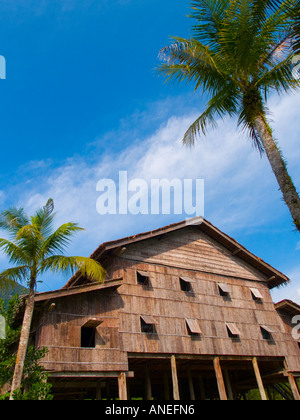 Ethnic Melanau Tall House, Sarawak Cultural Village, Damai Beach, Kuching, Borneo Malaysia. Stock Photo