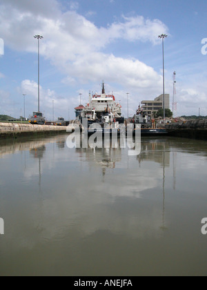 Entering the Miraflores lock on the Panama Canal Stock Photo