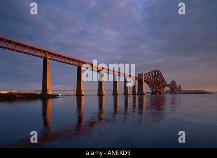 Forth Railway Bridge, South Queensferry, Scotland. Completed 1890. Road bridge in the background. Stock Photo