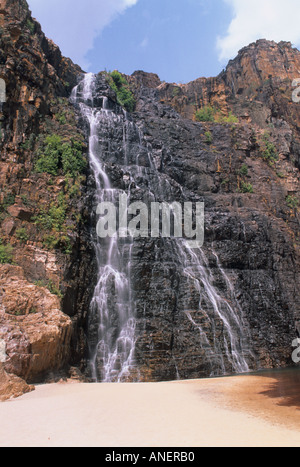 Twin Falls, Waterfall and beach, Kakadu National Park, Northern Territory, Australia. Stock Photo