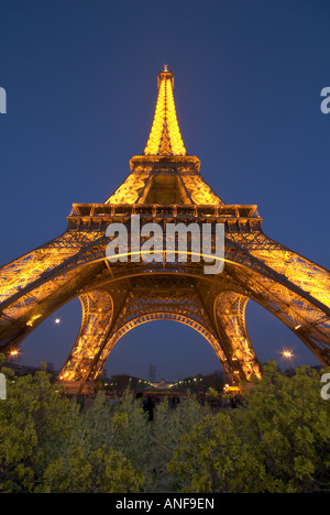 Full height view of eiffel tower by night Stock Photo