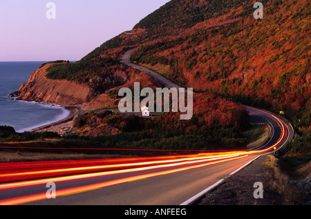 French Mountain and car on the Cabot Trail, Cape Breton, Nova Scotia, canada Stock Photo