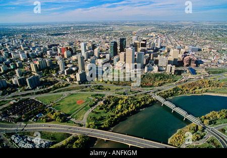 aeirial of the north saskatchewan river and Edmonton, alberta, Canada. Stock Photo