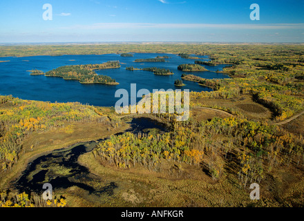 aerial of Elk Island national park, Alberta, Canada. Stock Photo