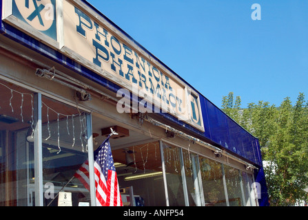 Sign outside Phoenicia Pharmacy, Catskills region, New York State, NY Stock Photo