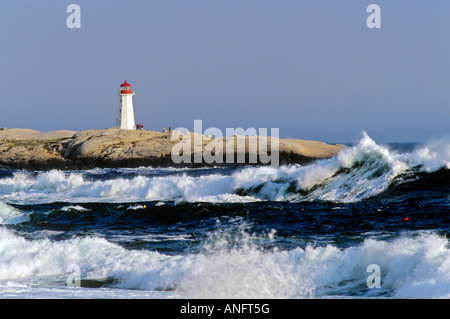 Waves breaking off Peggy's Cove Lighthouse, Nova Scotia, Canada. Stock Photo