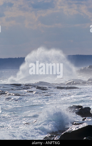 Waves breaking on rocks during storm at Peggy's Cove, Nova Scotia, Canada. Stock Photo
