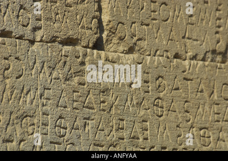 Greece Crete South Coast Gortyna archeological site close up of Stone tablets engraved with the laws of Gortyna Stock Photo