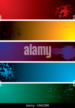 Illustrated abstract background with different bands of colour and ink dots Stock Photo