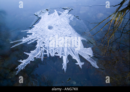 A partially frozen river in Easedale near Grasmere in the Lake District during a cold snap Stock Photo