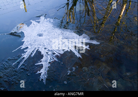 A partially frozen river in Easedale near Grasmere in the Lake District during a cold snap Stock Photo