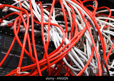 network switch and cables Stock Photo