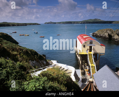 LIFEBOAT STATION at St Justinian with Ramsey Island across Ramsey Sound on Pembrokeshire coast South Wales UK Britain Stock Photo