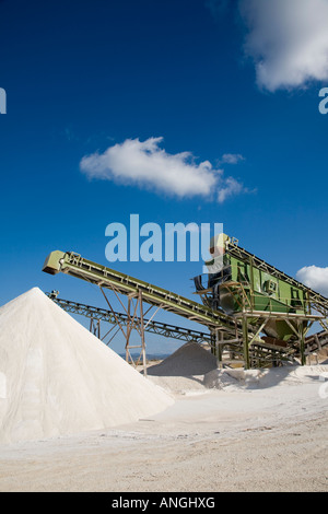 Quarrying Stone Crusher Conveyor Belt. Heavy machinery at building stone cement Quarry, transportation separation Andronikou Polis Akamas, Cyprus, EU Stock Photo