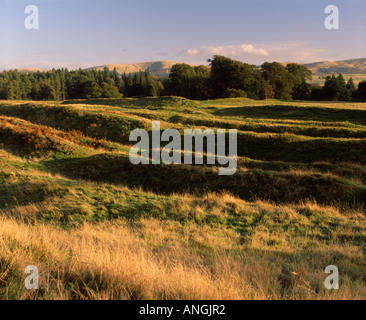 Defensive earthworks at Ardoch Roman Fort, Braco, Perth and Kinross, Scotland, UK Stock Photo