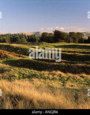 Defensive earthworks at Ardoch Roman Fort, Braco, Perth and Kinross, Scotland, UK Stock Photo