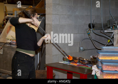 Glass Blowing, Lincoln City Glass Centre, Lincoln City, Oregon Coast, Highway 101, Oregon, USA, North America, Model Released. Stock Photo