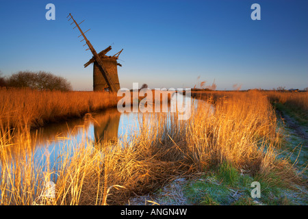 Brograve Mill near Horsey on frosty winter morning in the Norfolk Broads Stock Photo