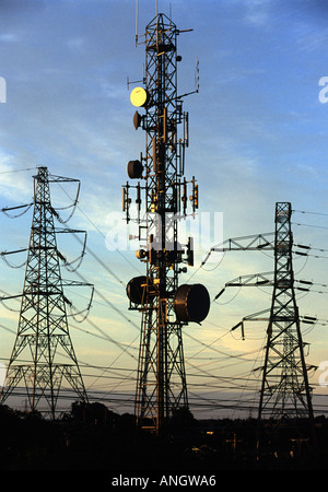 mobile telephone mast beside the A120 truck road, Braintree, Essex UK Stock Photo