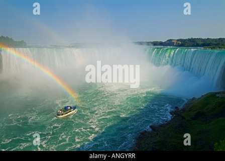 Rainbow and Maid of the Mist tours boat at Niagara Falls, Ontario, Canada. Stock Photo