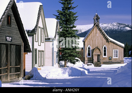 Main Street and St Saviour's Church in morning light in the historic mining town of Barkerville is located just outside of Bowro Stock Photo