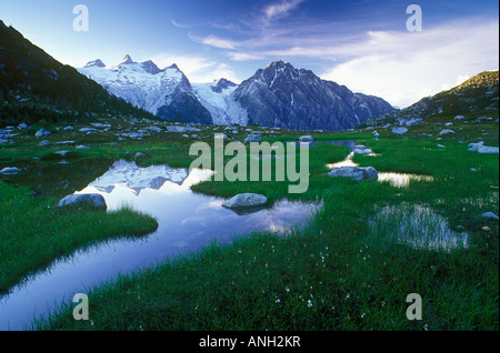 Nabob Pass with Deception Point and Mount Mercator, British Columbia, Canada. Stock Photo